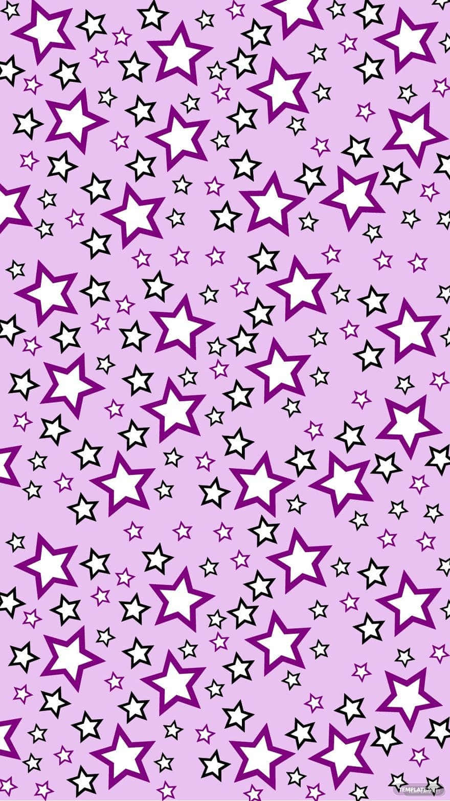 Purple Star 桌布 壁紙 — 一個充滿活力的圖案，由紫色、白色和黑色的星星散落在柔和的薰衣草背景上。