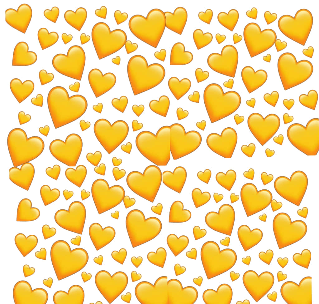 Yellow Heart 桌布 壁紙 — 一個充滿活力的圖案，由閃亮的金色心形散落在潔淨的白色背景上組成。