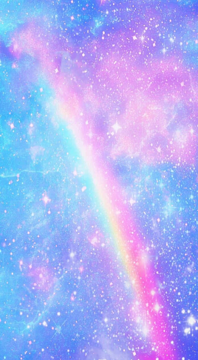 銀河 桌布 壁紙 — 一個充滿活力的宇宙場景，彩虹流星劃過點綴著閃爍星星的粉紅、藍色和紫色粉彩星雲。