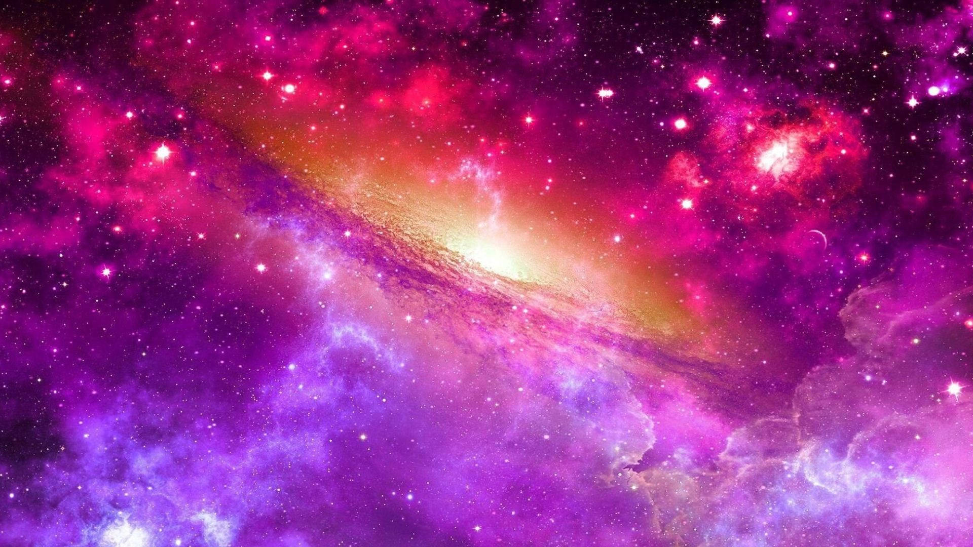 充滿活力的紫色和粉紅色星系，帶有發光的星星和宇宙雲。 — 可愛的銀河動圖 壁紙