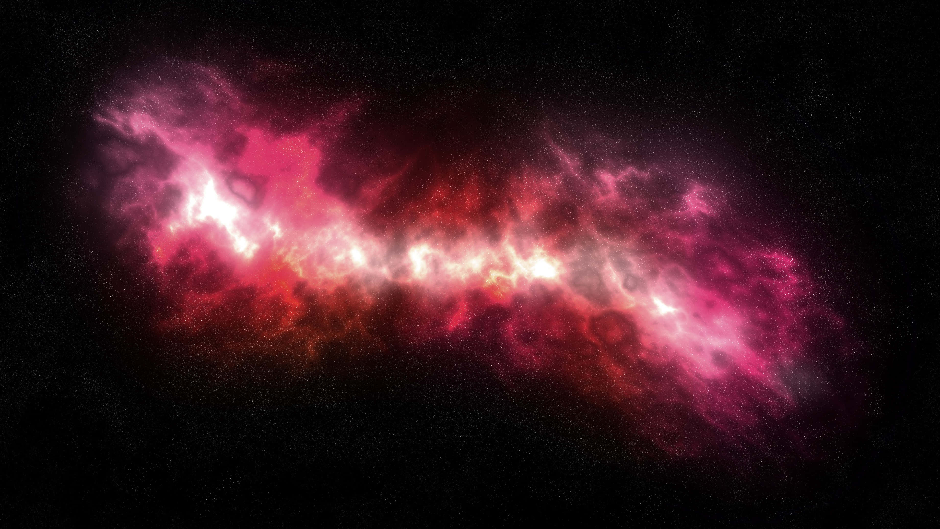 紅色動圖 桌布 壁紙 — 一個充滿活力的宇宙星雲，在佈滿星星的黑色虛空中，以火紅和粉紅色旋轉。