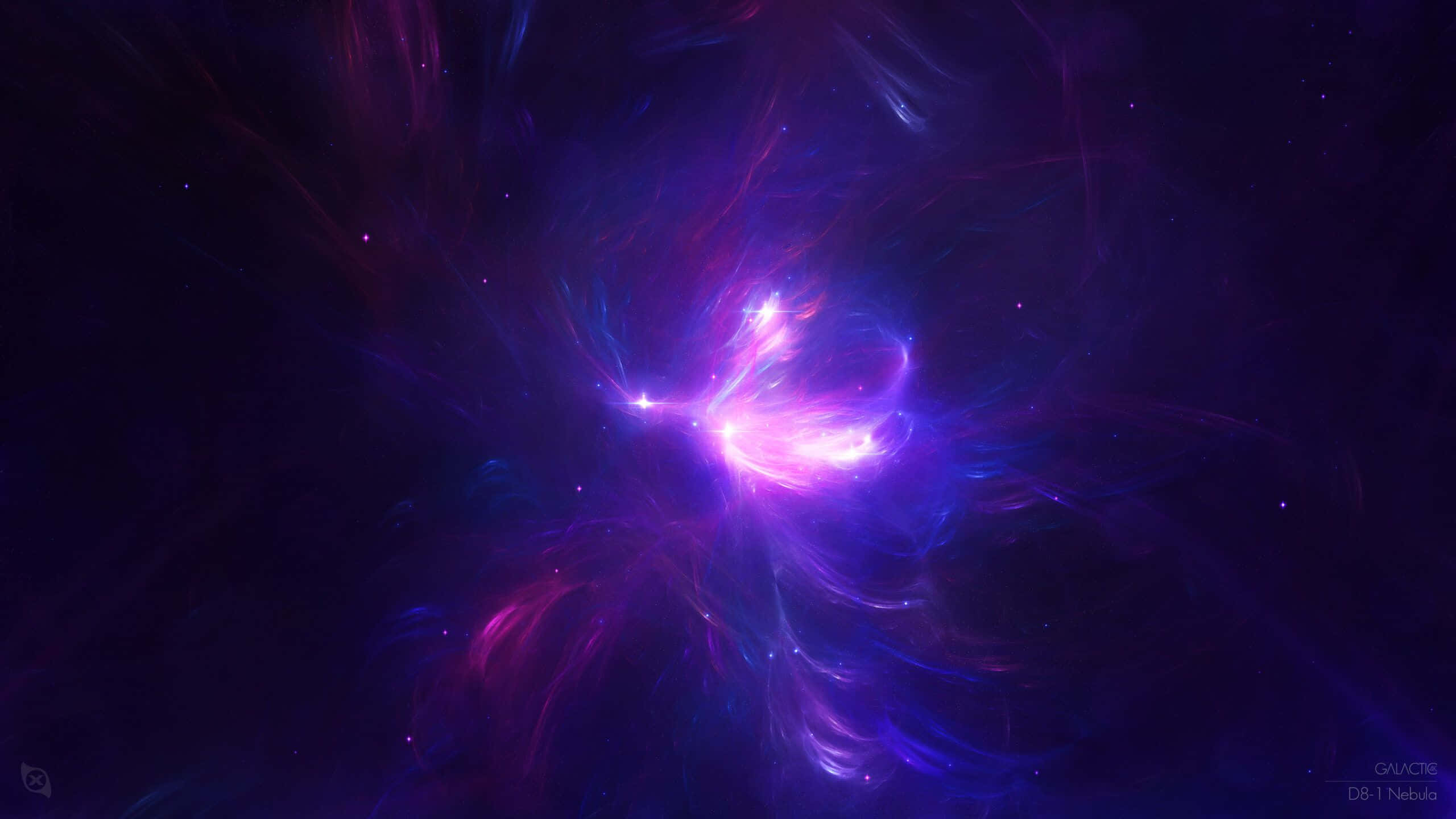 Blue And Purple 桌布 壁紙 — 一個充滿活力的宇宙星雲，在佈滿星星的黑暗虛空中，以電光紫和藍色調旋轉。