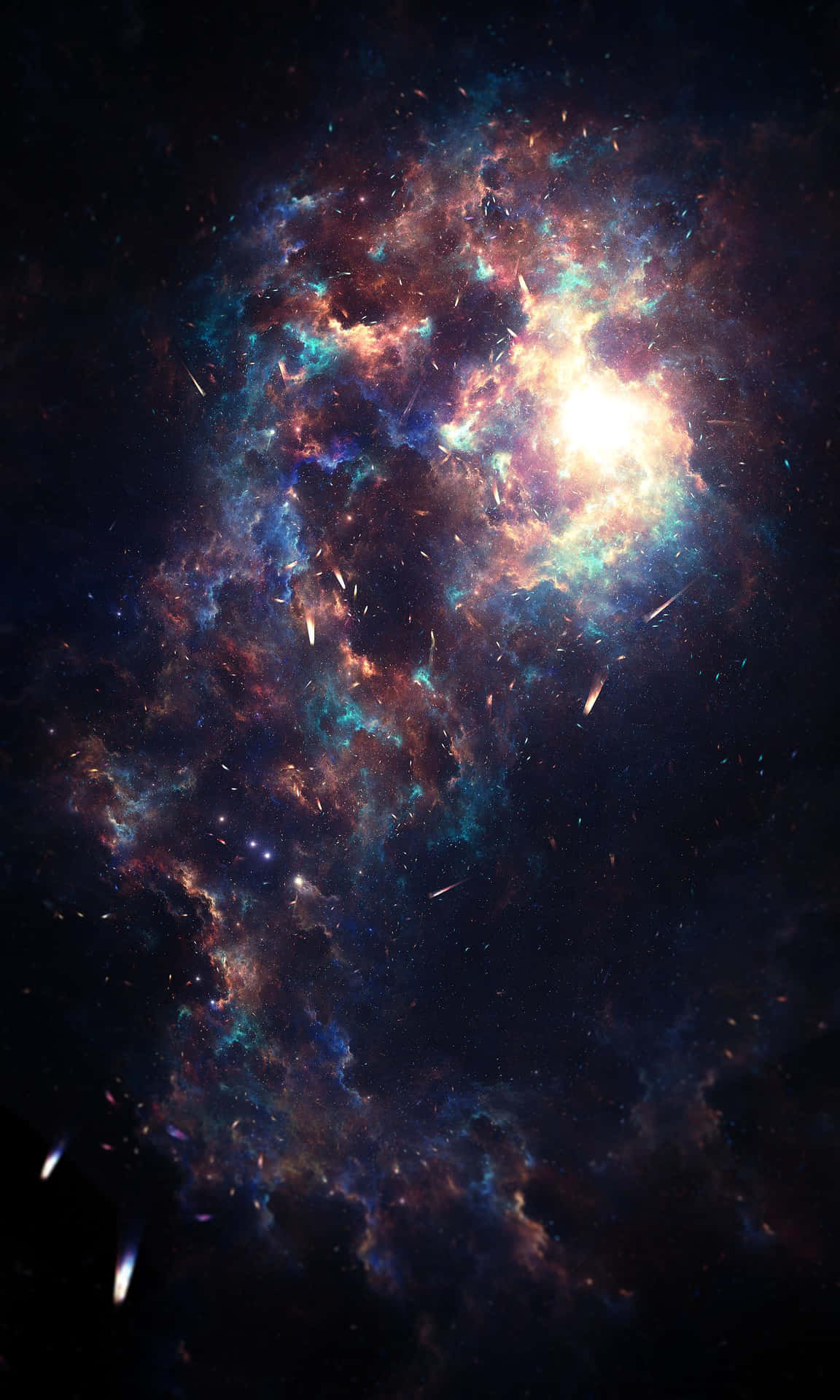 外太空 桌布 壁紙 — 一個充滿活力的宇宙星雲，在佈滿星辰的虛空中爆發出火橙色和電藍色的氣體。