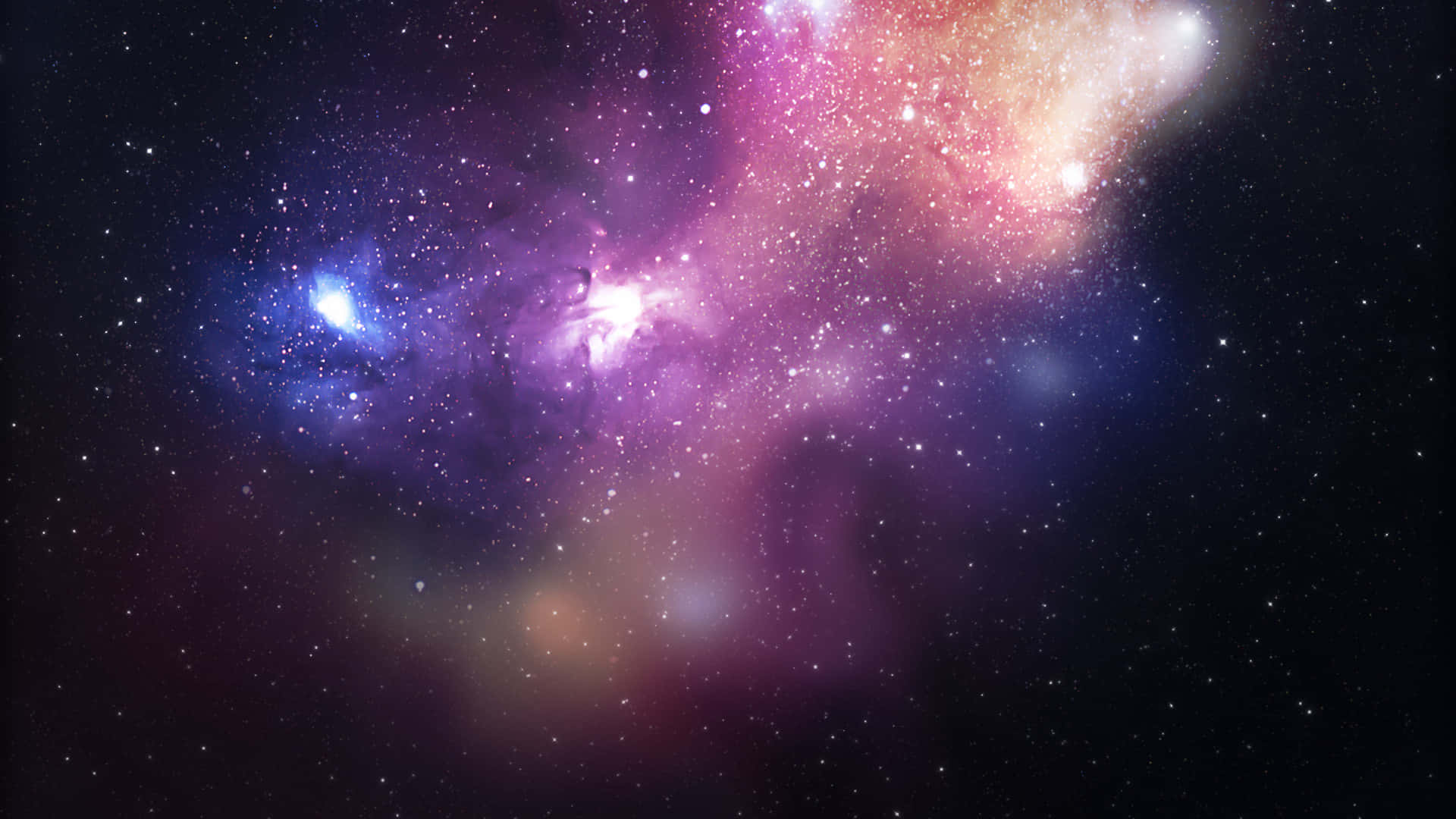 彩色動圖 桌布 壁紙 — 一個充滿活力的宇宙星雲，在星空中旋轉著粉紅色、紫色和藍色的氣體雲。