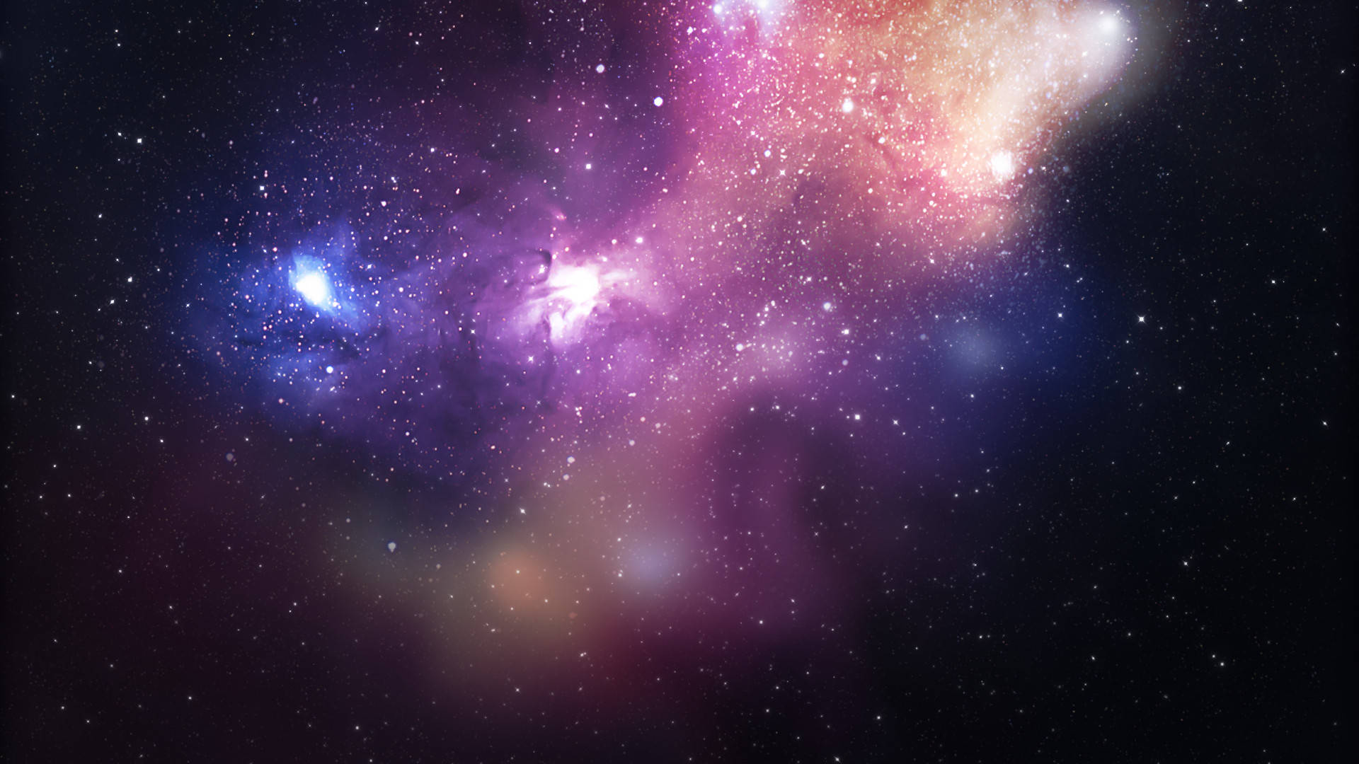太空 桌布 壁紙 — 一個充滿活力的宇宙星雲，在深空的星場中旋轉著粉紅色、紫色和藍色的色調。