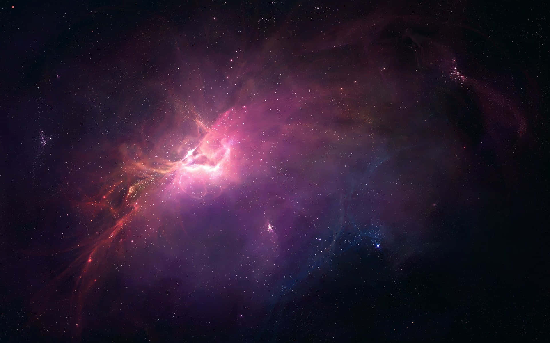 Real Galaxy 桌布 壁紙 — 一個充滿活力的宇宙星雲，在深空的星場背景下散發出粉紅色、紫色和紅色的色調。