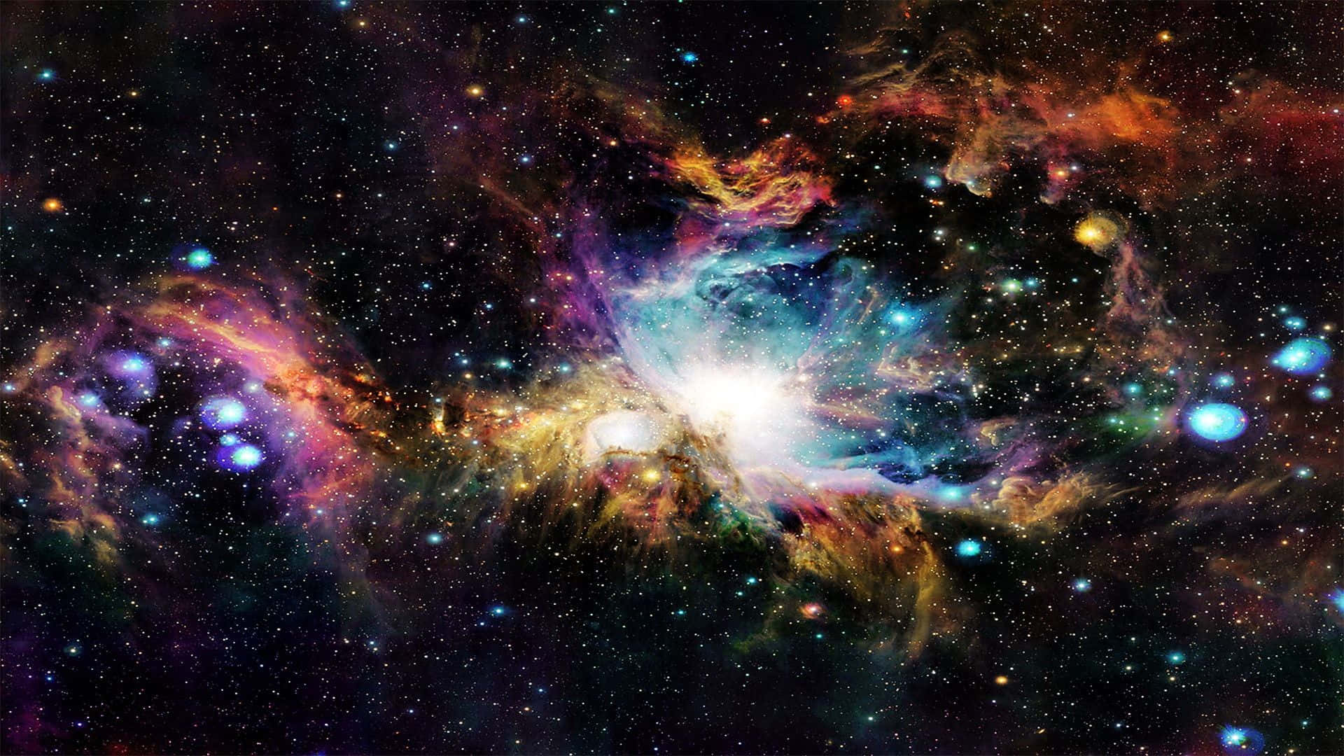 Planetary Nebula 桌布 壁紙 — 一個充滿活力的宇宙星雲，在深邃的太空黑暗中旋轉著發光的氣體和無數的星星。