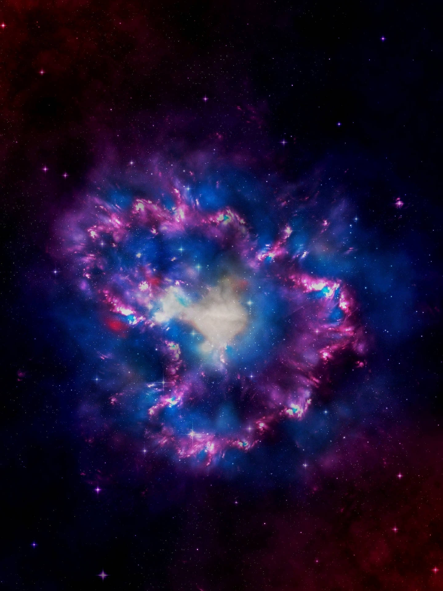 充滿活力的宇宙星雲，在深空中旋轉的紫色和藍色氣體以及散落的星星。 — 外太空 GIF 壁紙