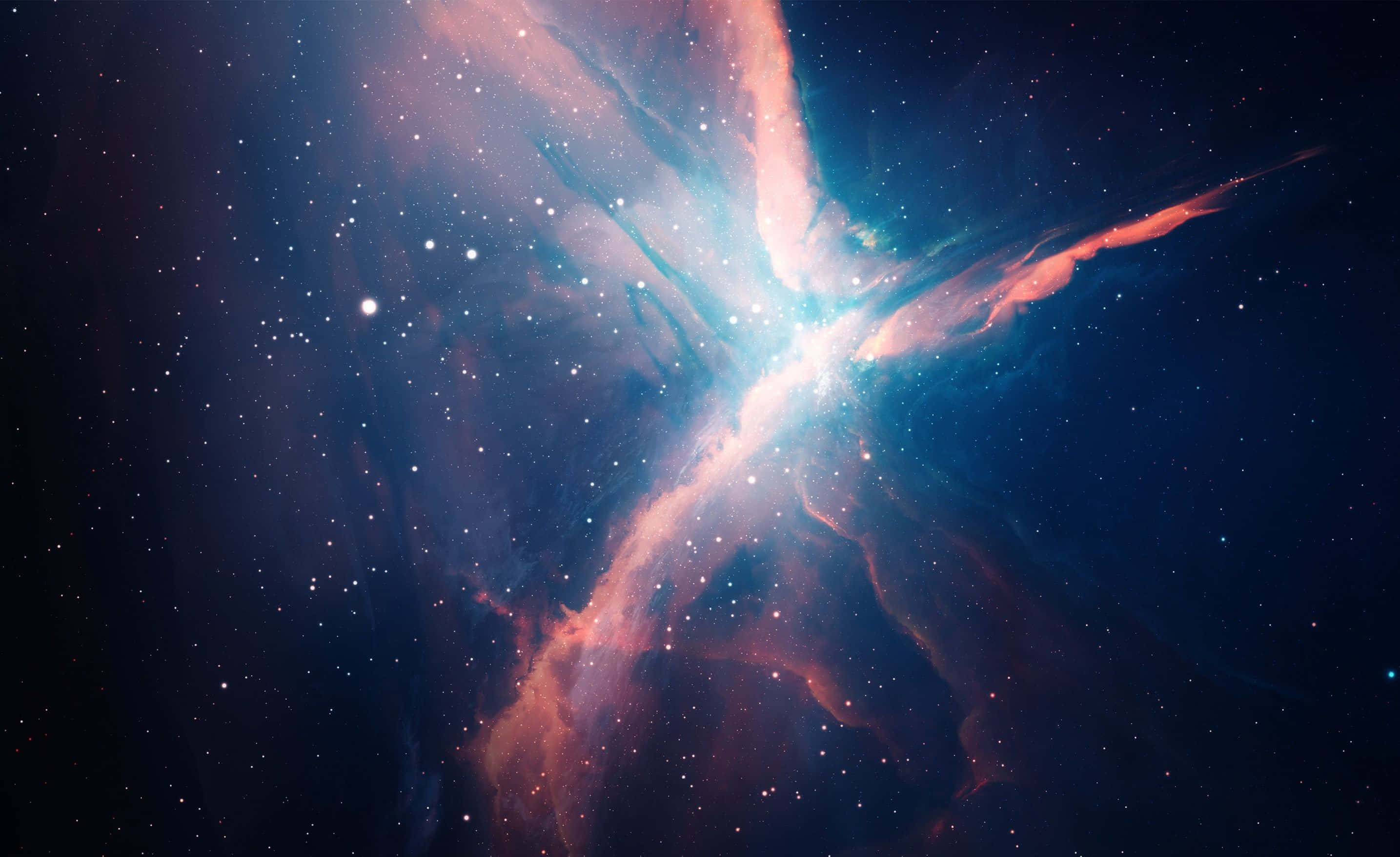 Stars 桌布 壁紙 — 一個充滿活力的宇宙星雲，旋轉的粉紅色和藍色氣體在佈滿星星的黑暗太空中散發光芒。