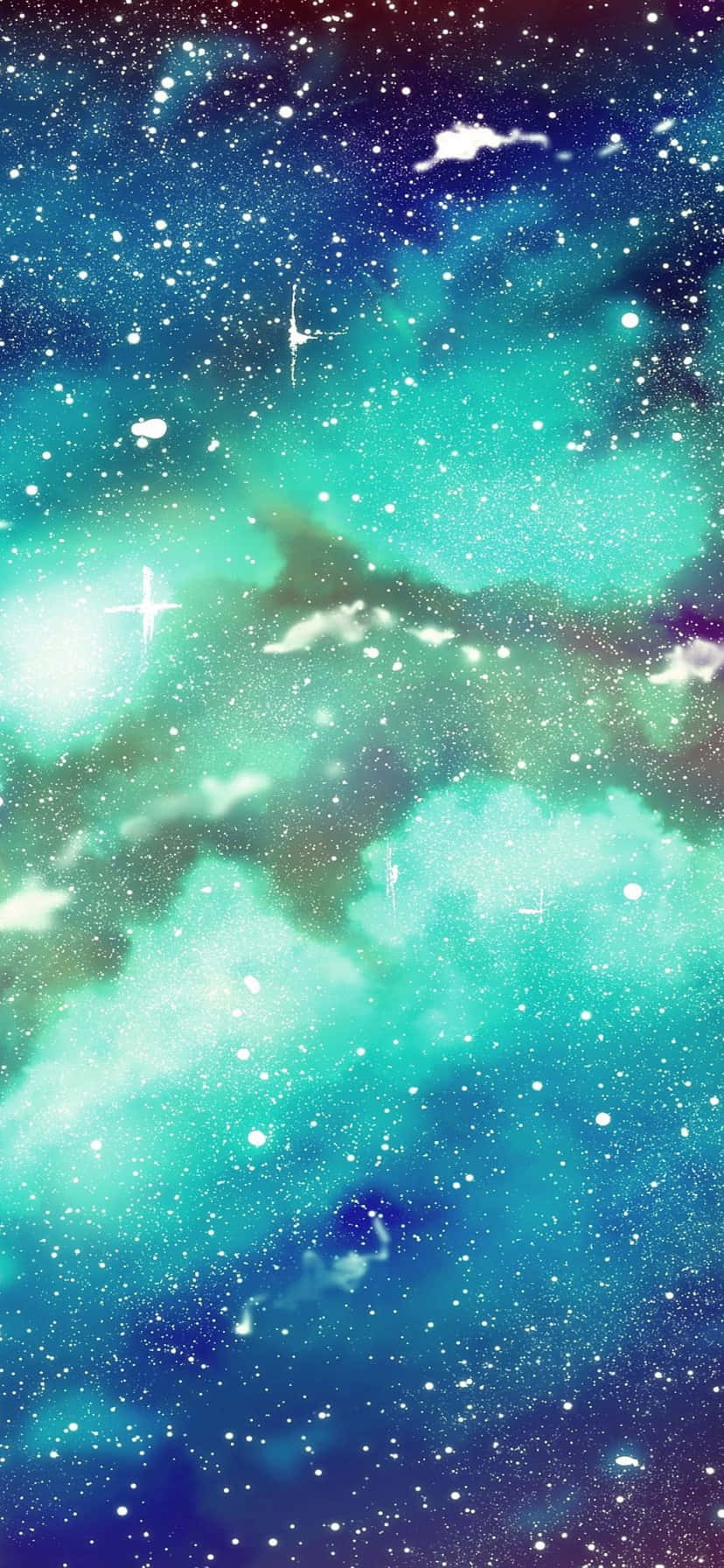Blue iPhone Xr 桌布 壁紙 — 一個充滿活力的宇宙星雲，旋轉著青色和藍色的雲朵，點綴著閃爍的星星和發光的星際塵埃。