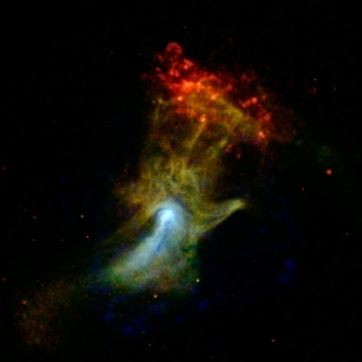 銀河 桌布 壁紙 — 一個充滿活力的宇宙星雲，火紅橙色和冷藍綠色氣體在佈滿星辰的黑色虛空中旋轉。