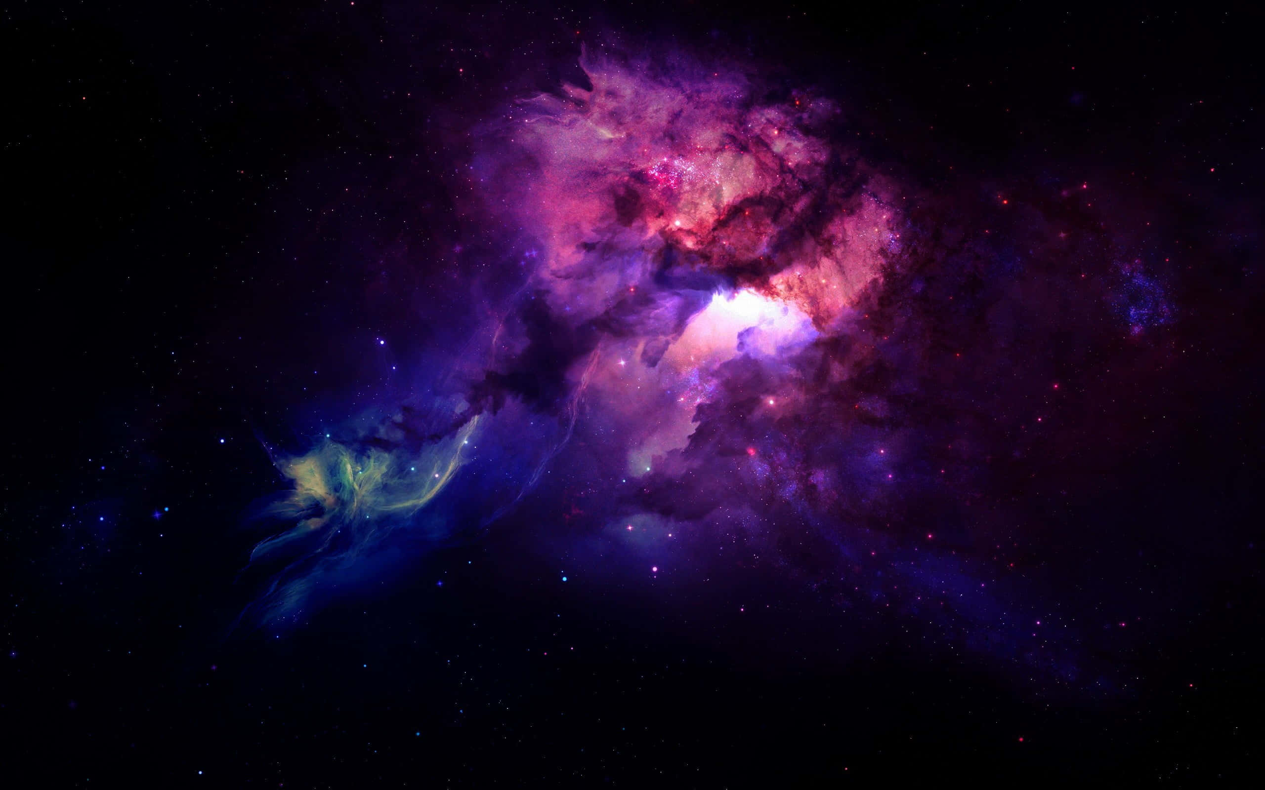 Black And Purple Galaxy 桌布 壁紙 — 一個充滿活力的宇宙星雲在佈滿星星的黑色虛空中旋轉著紫色、粉紅色和藍色的氣體。