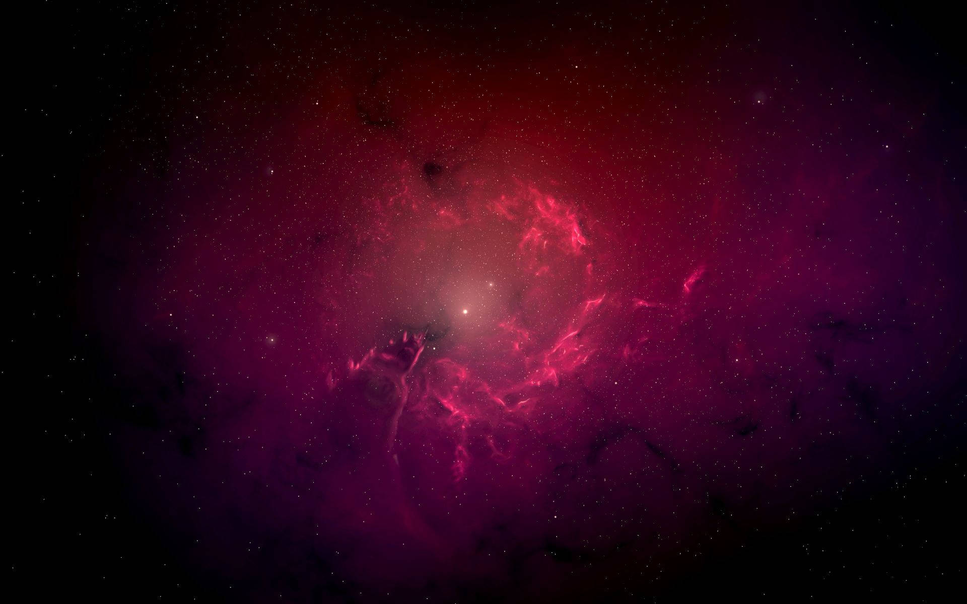天空 桌布 壁紙 — 一個充滿活力的宇宙星雲在佈滿星星的黑色虛空中發出電光粉紅和深紫色的光芒。