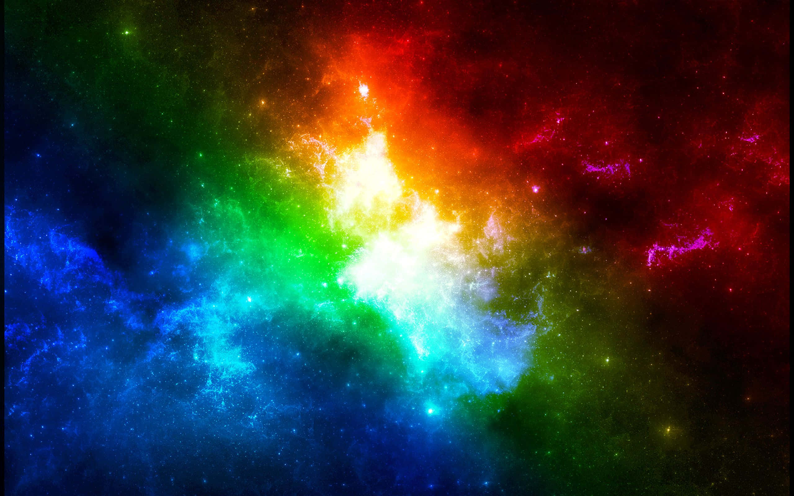 Colorful Space 桌布 壁紙 — 一個充滿活力的宇宙星雲在繁星點點的黑色虛空中綻放出彩虹般的色彩。