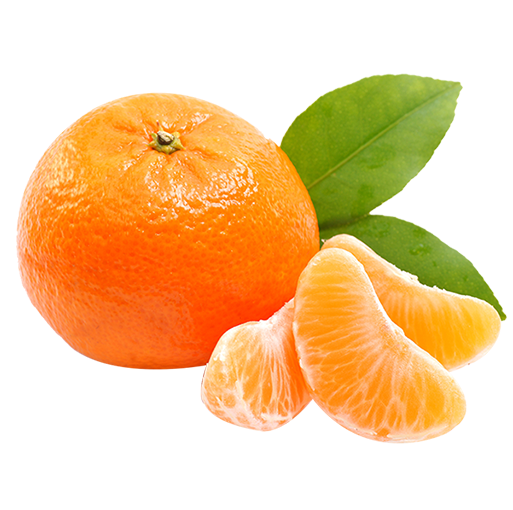 mandarin 桌布 壁紙 — 一個充滿活力的完整柑橘，帶有剝開的瓣和新鮮綠葉，襯托在純黑背景上。