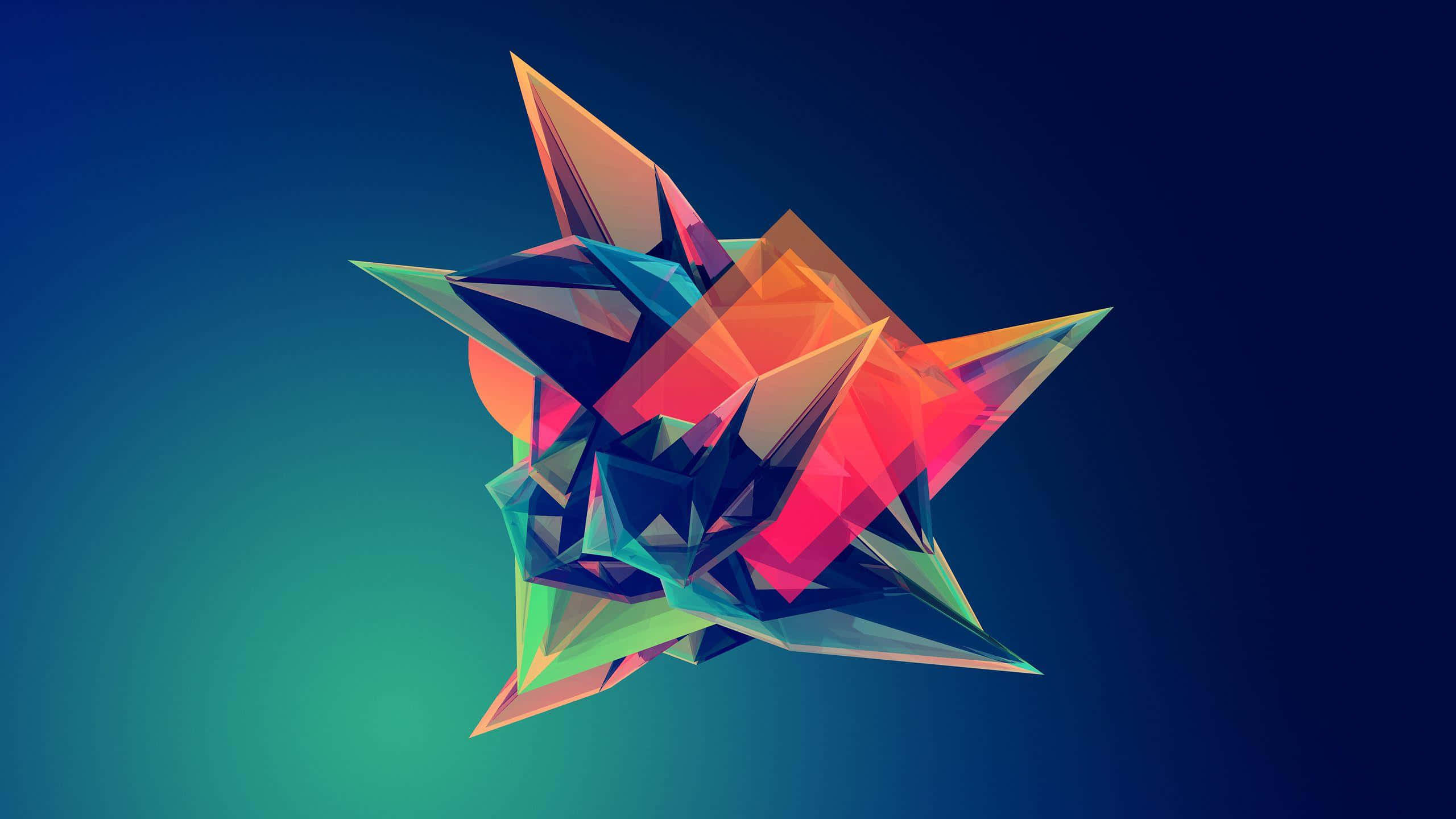 Colorful Gaming 桌布 壁紙 — 一個充滿活力的幾何星爆，帶有銳利切面，在藍色和藍綠色漸變背景上發光。