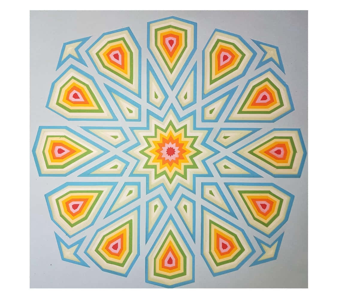 Geometric Pattern 桌布 壁紙 — 一個充滿活力的幾何曼陀羅，在淺灰色背景上，從星爆中心放射出同心淚滴形狀。