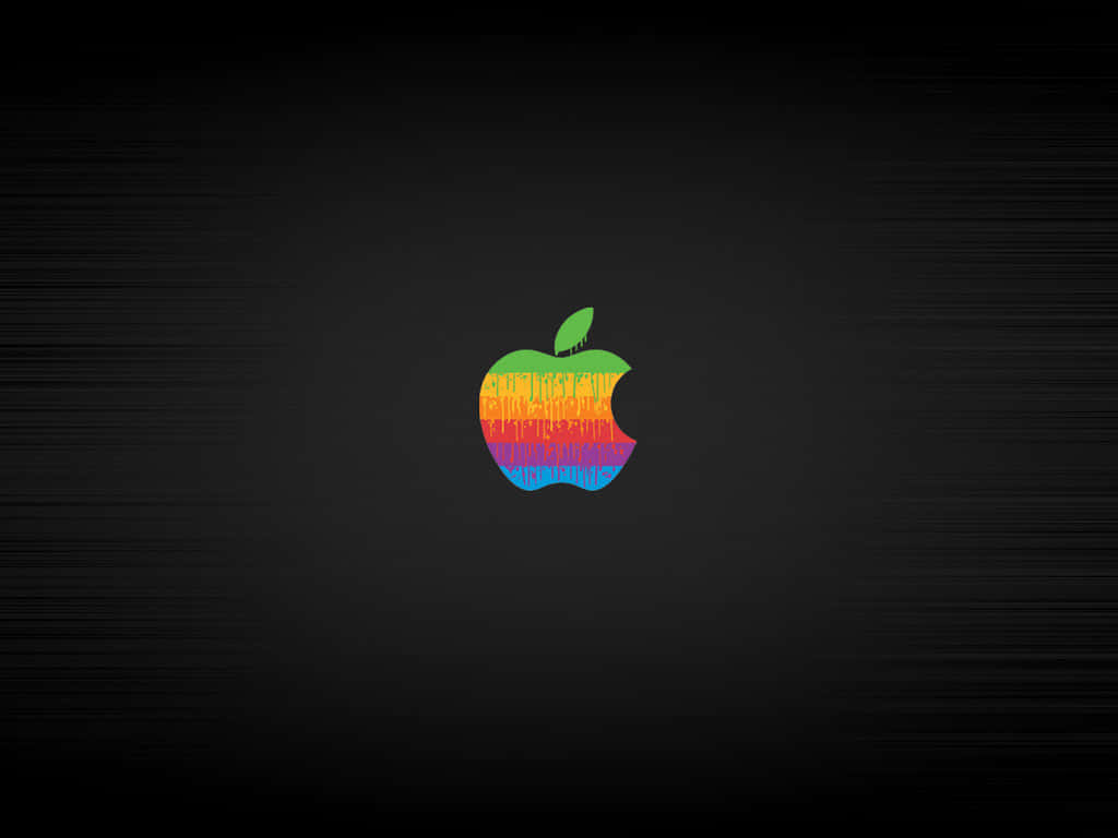 Old Mac 桌布 壁紙 — 一個充滿活力的彩虹Apple標誌在深色拉絲金屬背景上滴落色彩。