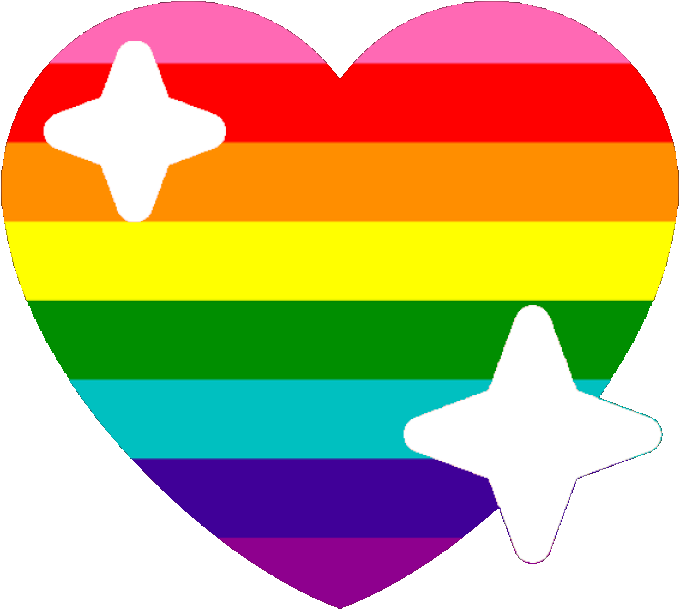 Emoji Discord 桌布 壁紙 — 一個充滿活力的彩虹心形，帶有白色星星在黑色背景上發光。