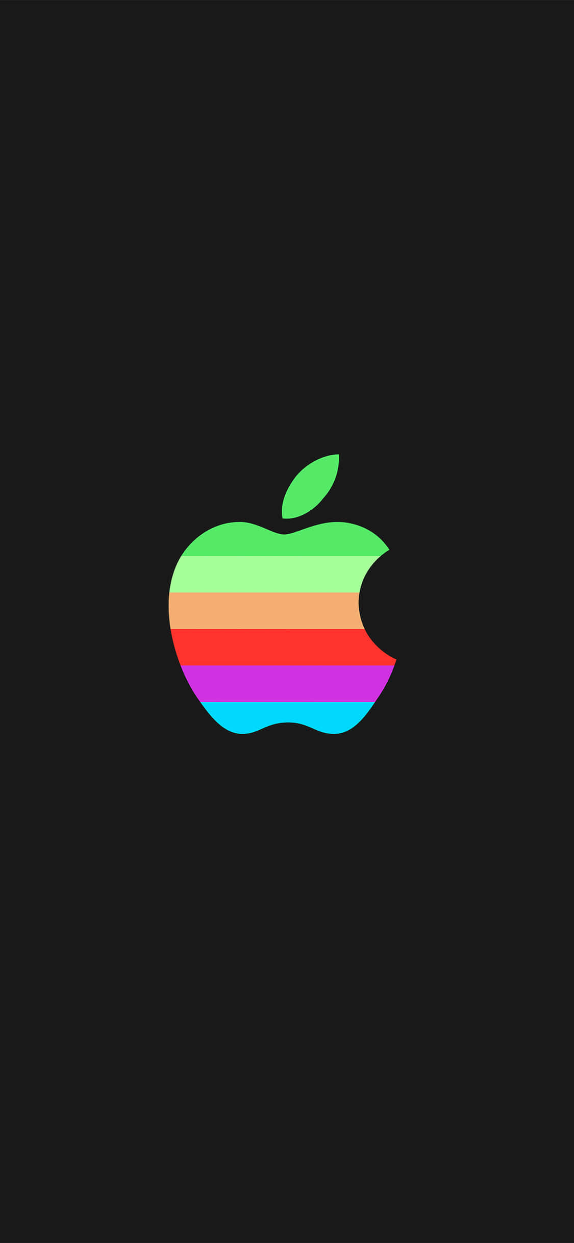 Rainbow iPhone 桌布 壁紙 — 一個充滿活力的彩虹條紋Apple標誌，居中在純黑色背景上。