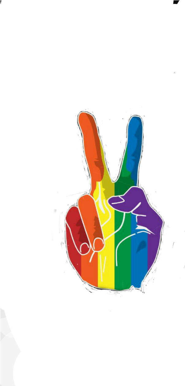 LGBT 桌布 壁紙 — 一個充滿活力的彩虹色和平手勢在純黑色背景上大膽突出。