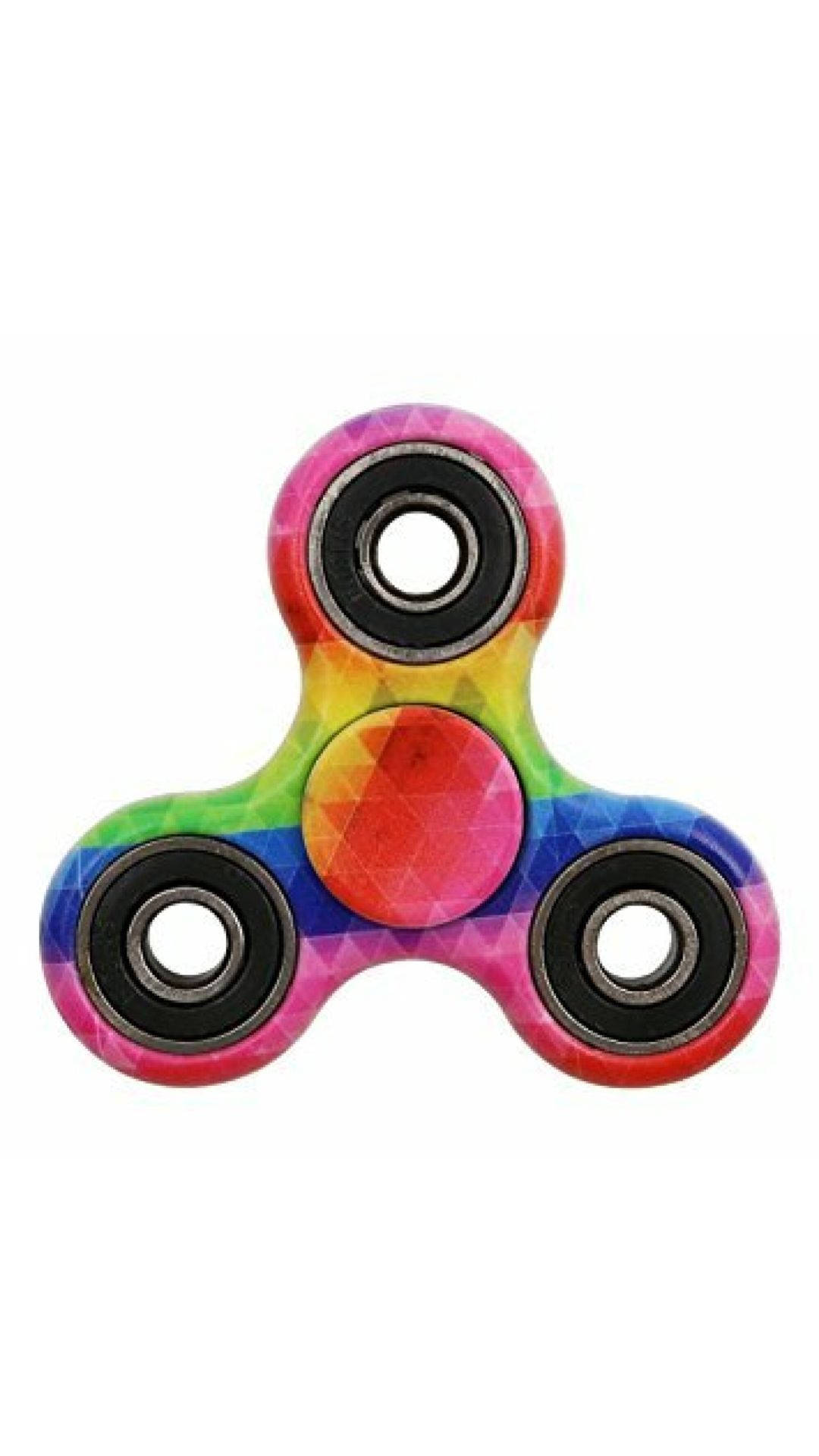 toys 桌布 壁紙 — 一個充滿活力的彩虹色幾何圖案指尖陀螺在純白色背景上旋轉。