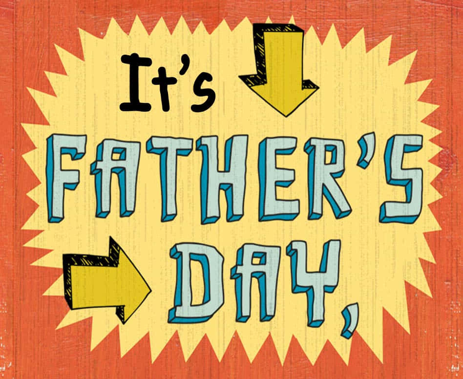 Fathers Day 桌布 壁紙 — 一個充滿活力的復古風格標誌，以粗體箭頭和紋理木質背景宣佈父親節。