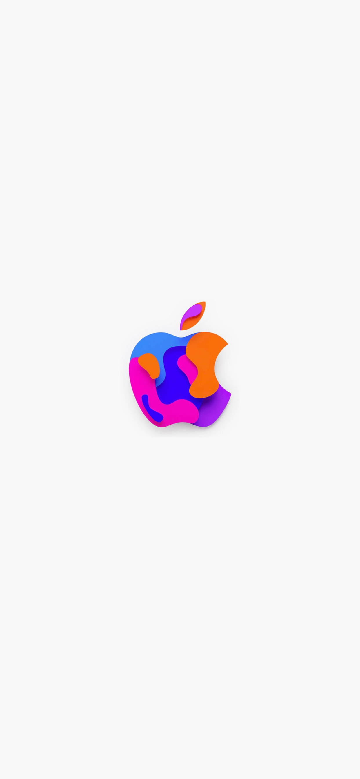 iPhone 桌布 壁紙 — 一個充滿活力的抽象Apple標誌，帶有旋轉的粉紅色、藍色和橙色色調，居中在純白色背景上。