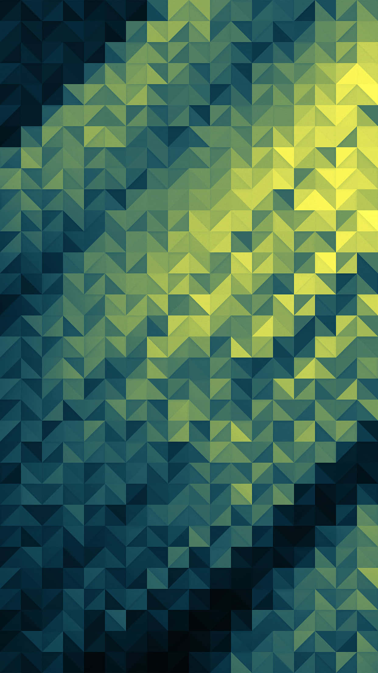 Geometric Pattern 桌布 壁紙 — 一個充滿活力的抽象圖案，由綠色和藍色三角形從深色漸變到明亮組成。