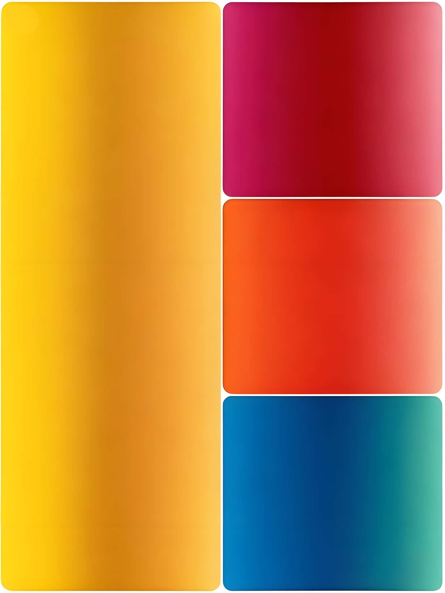 Colorful Transition: Geometric Blocked Wallpaper 壁紙 — 一個充滿活力的抽象構圖，由四個漸變色塊組成，分別為黃色、洋紅色、橙色和藍綠色，垂直排列。