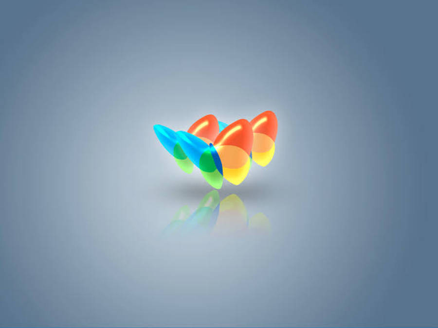 msn 桌布 壁紙 — 一個充滿活力的抽象雕塑，由相互交錯的彩色水滴形狀組成，漂浮在反光表面上，背景是柔和的漸變色。