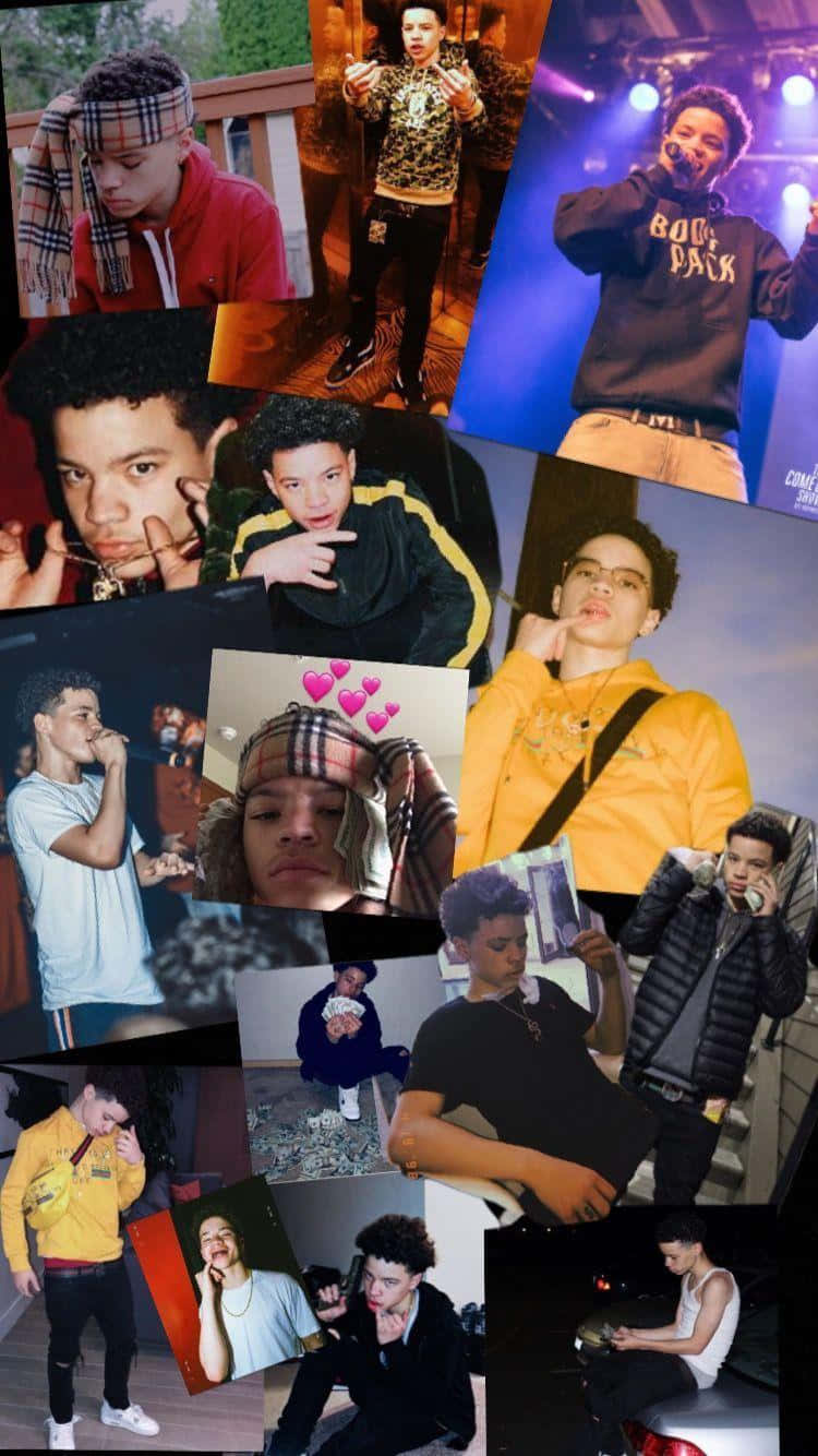 Aesthetic Rapper 桌布 壁紙 — 一個充滿活力的拼貼畫，展示一位年輕男性在不同場景和光線條件下的各種姿勢和服裝。