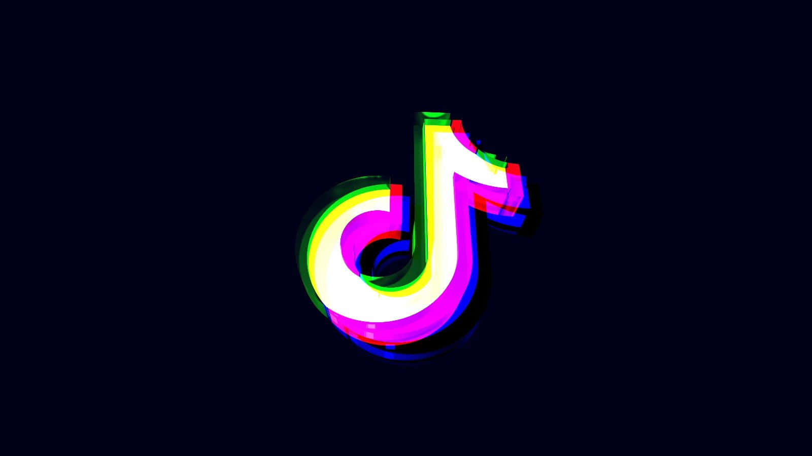 TikTok 動圖 桌布 壁紙 — 一個充滿活力的故障風格TikTok標誌在黑暗背景上以霓虹色彩脈動。