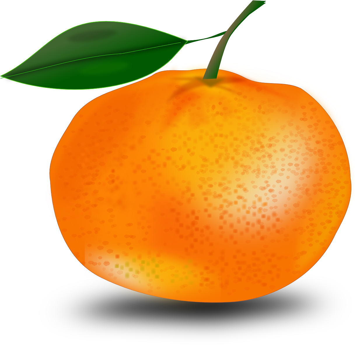 mandarin 桌布 壁紙 — 一個充滿活力的數位渲染橙子，帶有紋理果皮和莖上的一片綠葉。
