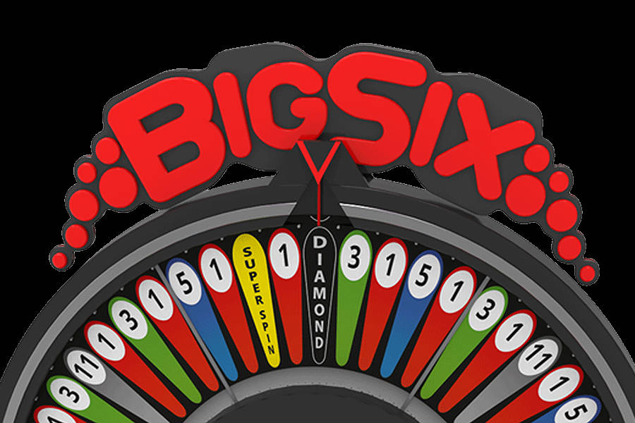 紅色動圖 桌布 壁紙 — 一個充滿活力的數位輪盤，標有「BIGSIX」，在黑色背景上有彩色編號的格子。