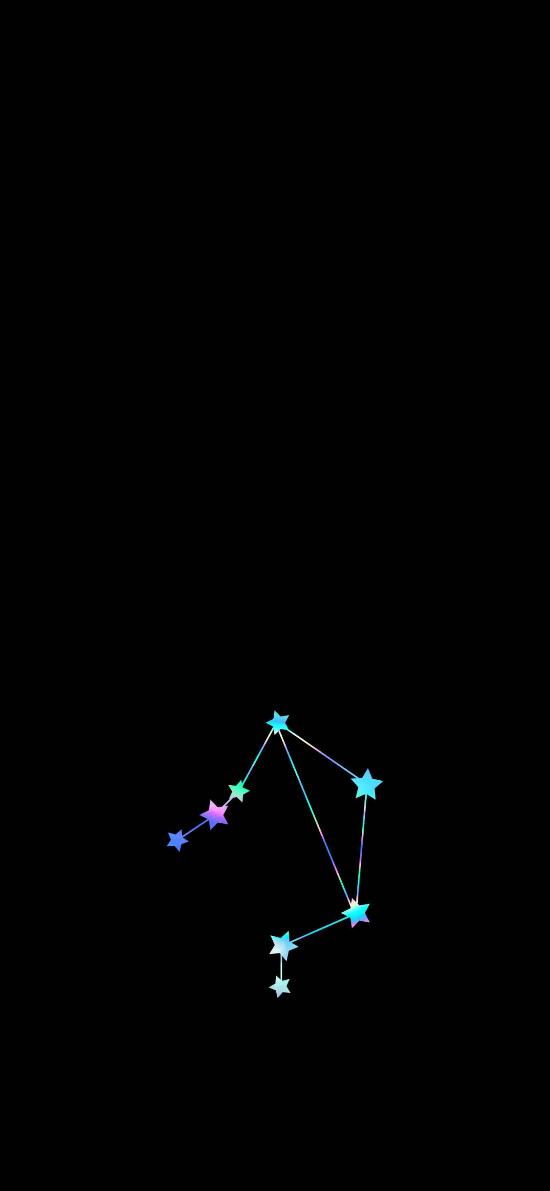 zodiac 桌布 壁紙 — 一個充滿活力的星座，由多色星星組成，並以發光線條連接，背景為深黑色。