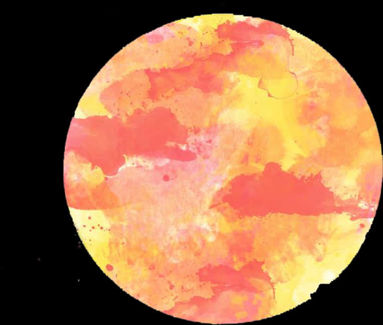 Circle 桌布 壁紙 — 一個充滿活力的水彩圓圈，帶有橙色、粉紅色和黃色色調，襯托在純黑背景上。