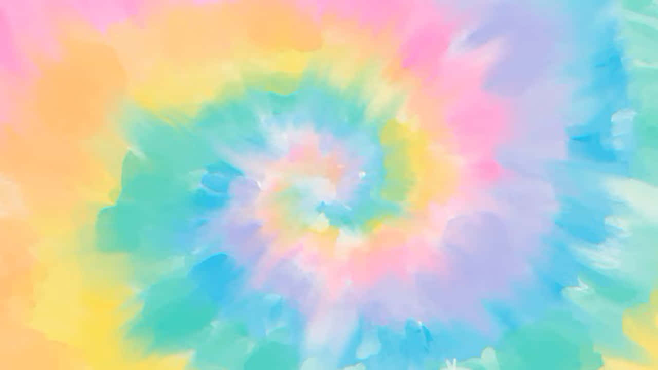 pastel 桌布 壁紙 — 一個充滿活力的水彩漩渦以粉紅、黃、藍和綠的柔和色調向外擴散，營造出夢幻般的抽象圖案。