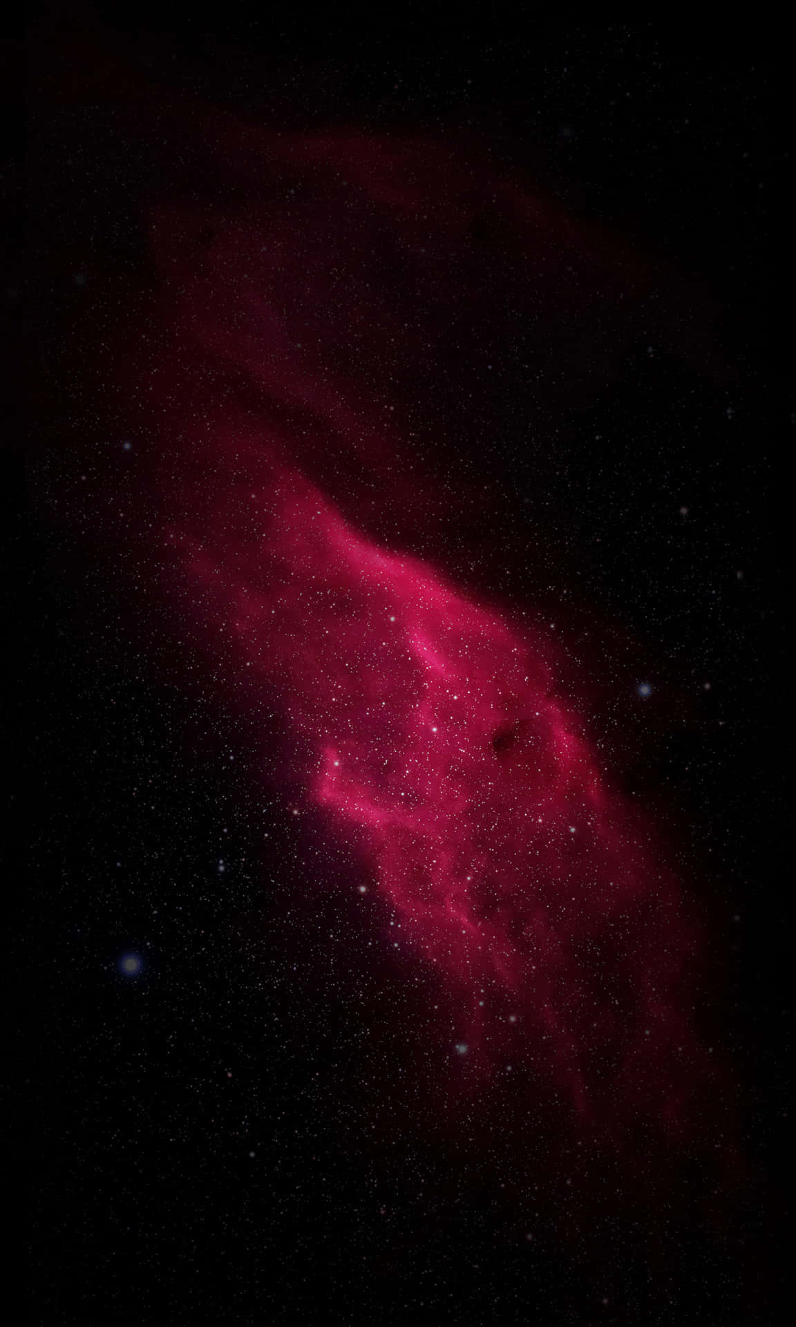iPhone X Oled 桌布 壁紙 — 一個充滿活力的深紅色星雲在佈滿星星的黑色宇宙背景中旋轉，散發著空靈的能量。