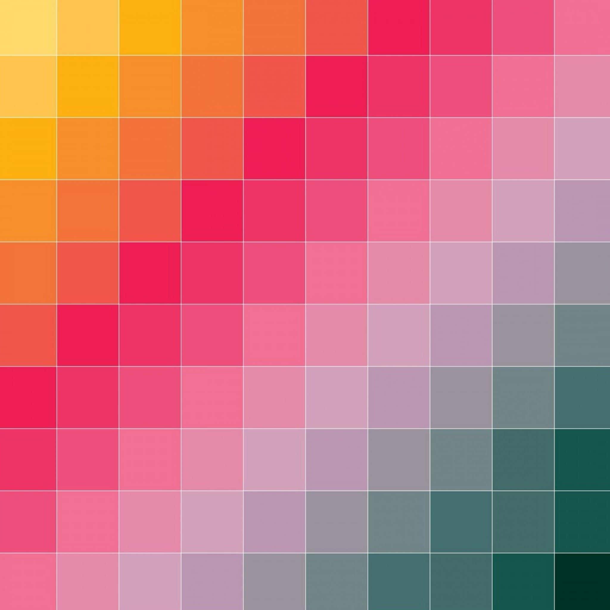 Pastel Aesthetic Grid 桌布 壁紙 — 一個充滿活力的漸變色板網格，從溫暖的黃色過渡到涼爽的青綠色，整齊排列成方格。