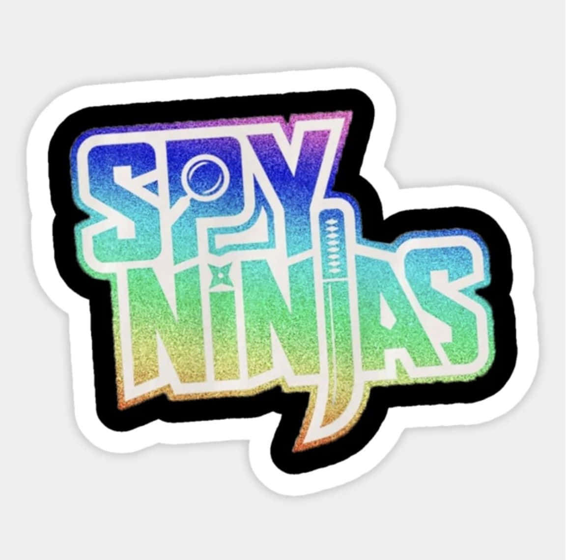 Spy Ninja 桌布 壁紙 — 一個充滿活力的漸變貼紙，帶有粗體「SPY NINJAS」文字，並以對話氣泡形狀呈現忍者星和劍圖標。