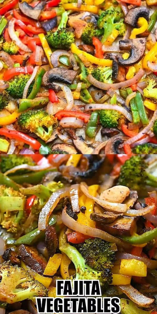 Local Food 桌布 壁紙 — 一個充滿活力的特寫鏡頭，呈現滋滋作響的墨西哥鐵板燒蔬菜，包括西蘭花、甜椒、洋蔥和蘑菇。