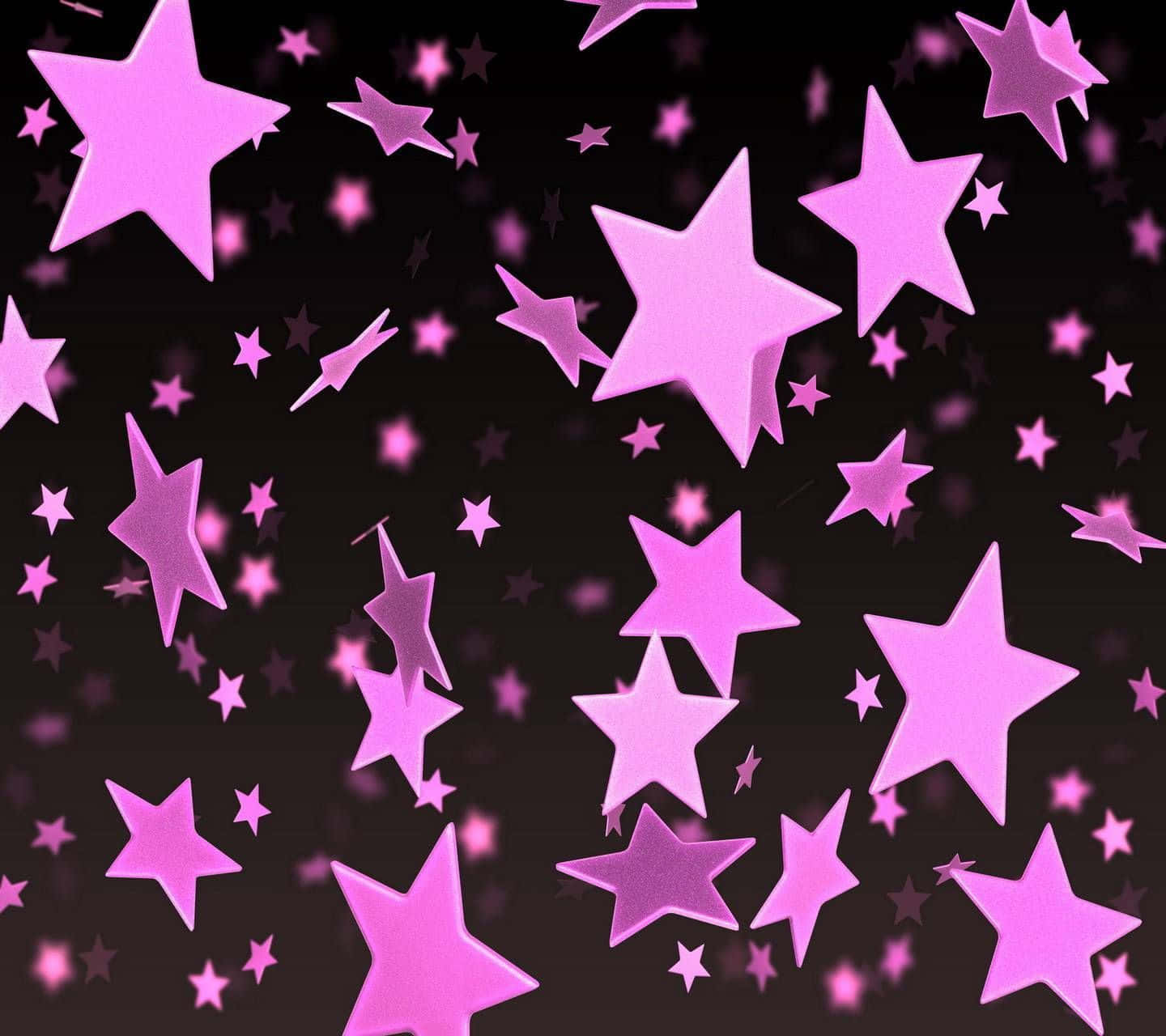 3d Star 桌布 壁紙 — 一個充滿活力的發光粉紅星星場，大小各異，漂浮在深色漸變背景上。