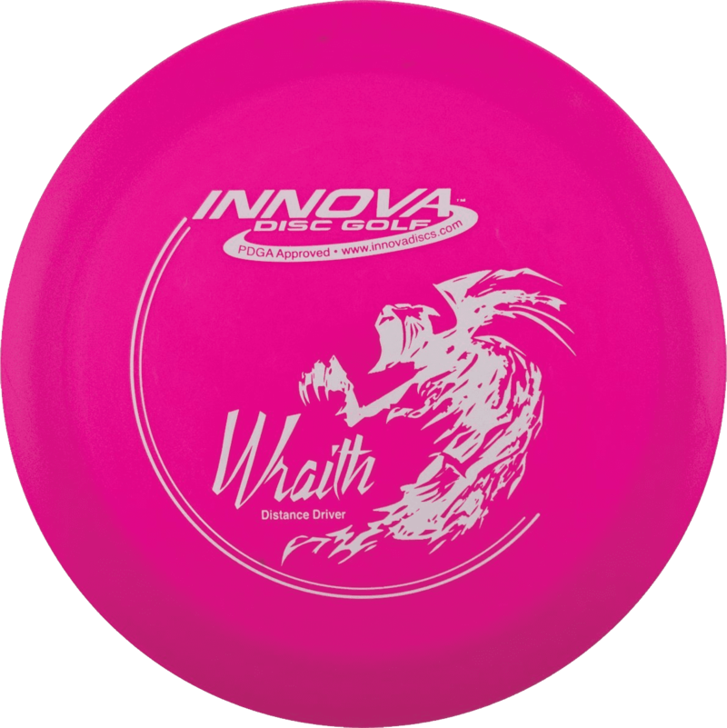 Frisbee 桌布 壁紙 — 一個充滿活力的粉紅色 Innova Disc Golf Wraith 距離驅動器，帶有白色龍圖案和文字。