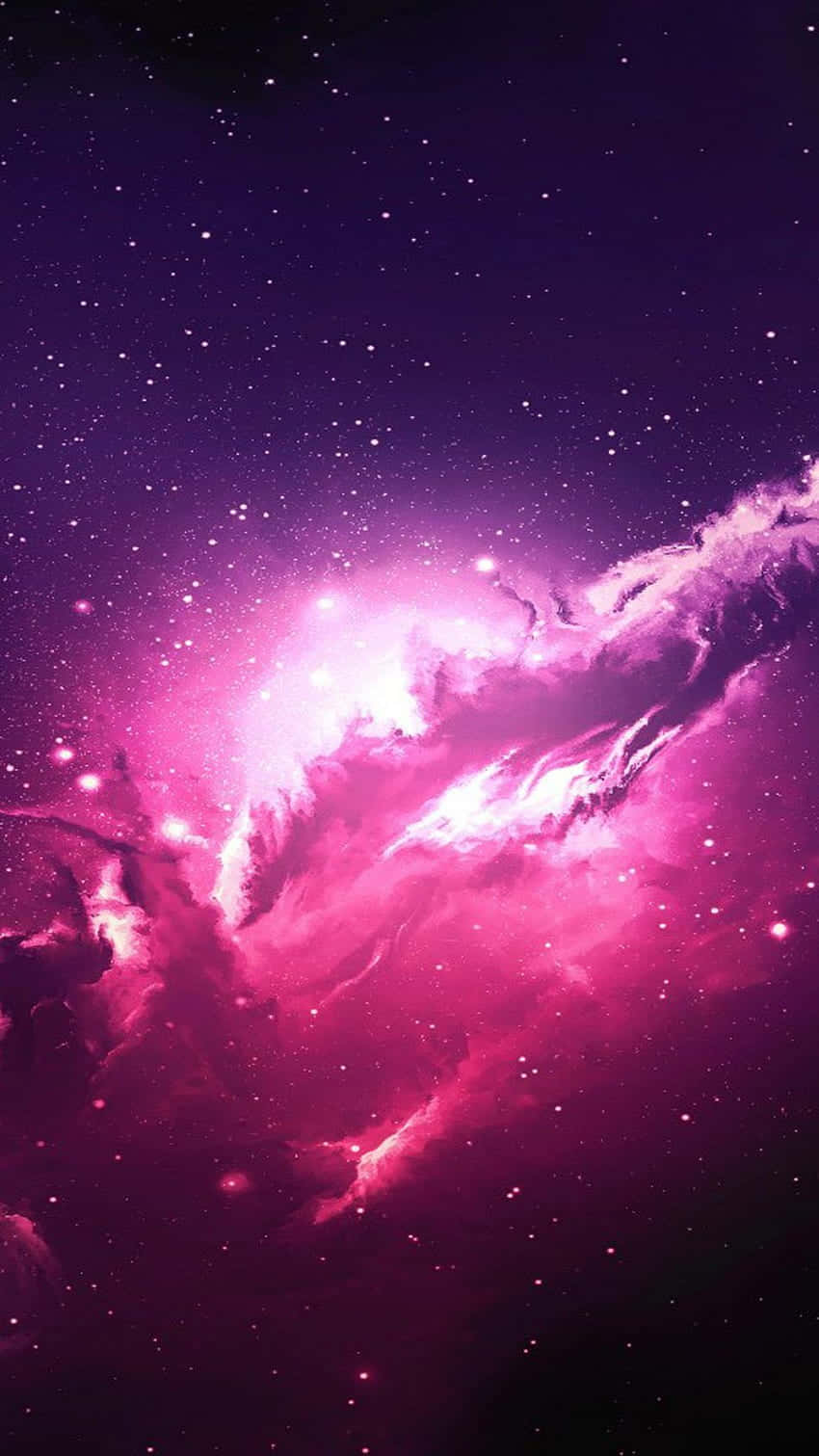 Galaxy Rainbow 桌布 壁紙 — 一個充滿活力的粉紅色和紫色星雲在深邃的宇宙背景下旋轉，伴隨著發光的星星。
