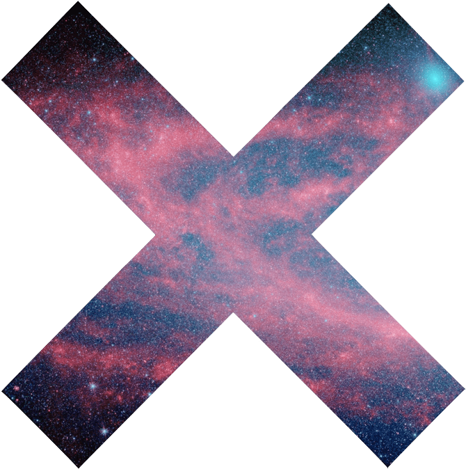 銀河 桌布 壁紙 — 一個充滿活力的粉紅色和藍色宇宙星雲，在佈滿遙遠星空的黑色虛空中形成一個大膽的X形。