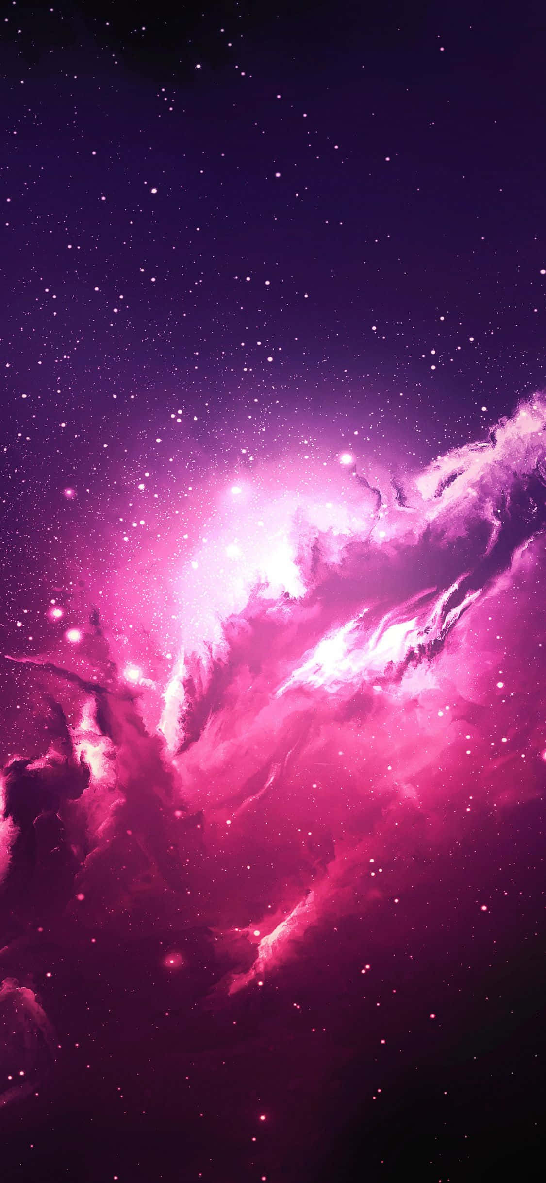 graphic art 桌布 壁紙 — 一個充滿活力的粉紅色星雲，在深紫色宇宙背景下，帶著發光的氣體和散落的星星旋轉。