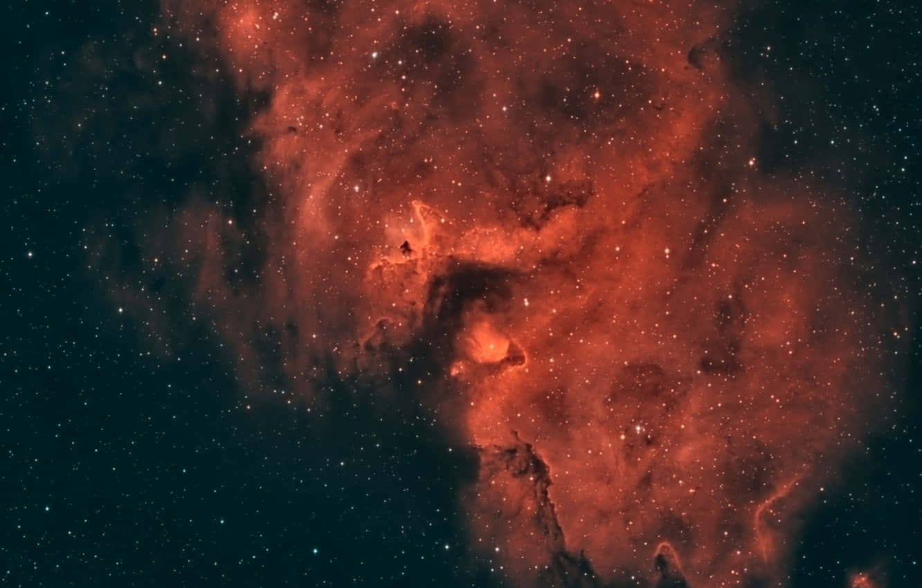 紅色動圖 桌布 壁紙 — 一個充滿活力的紅色星雲，在深邃的宇宙黑色背景上，旋轉著發光的氣體和散落的星星。