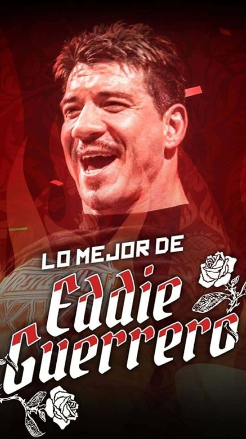 摔角 桌布 壁紙 — 一個充滿活力的紅色調肖像，摔角手 Eddie Guerrero 微笑著，配上白玫瑰和粗體文字疊加。