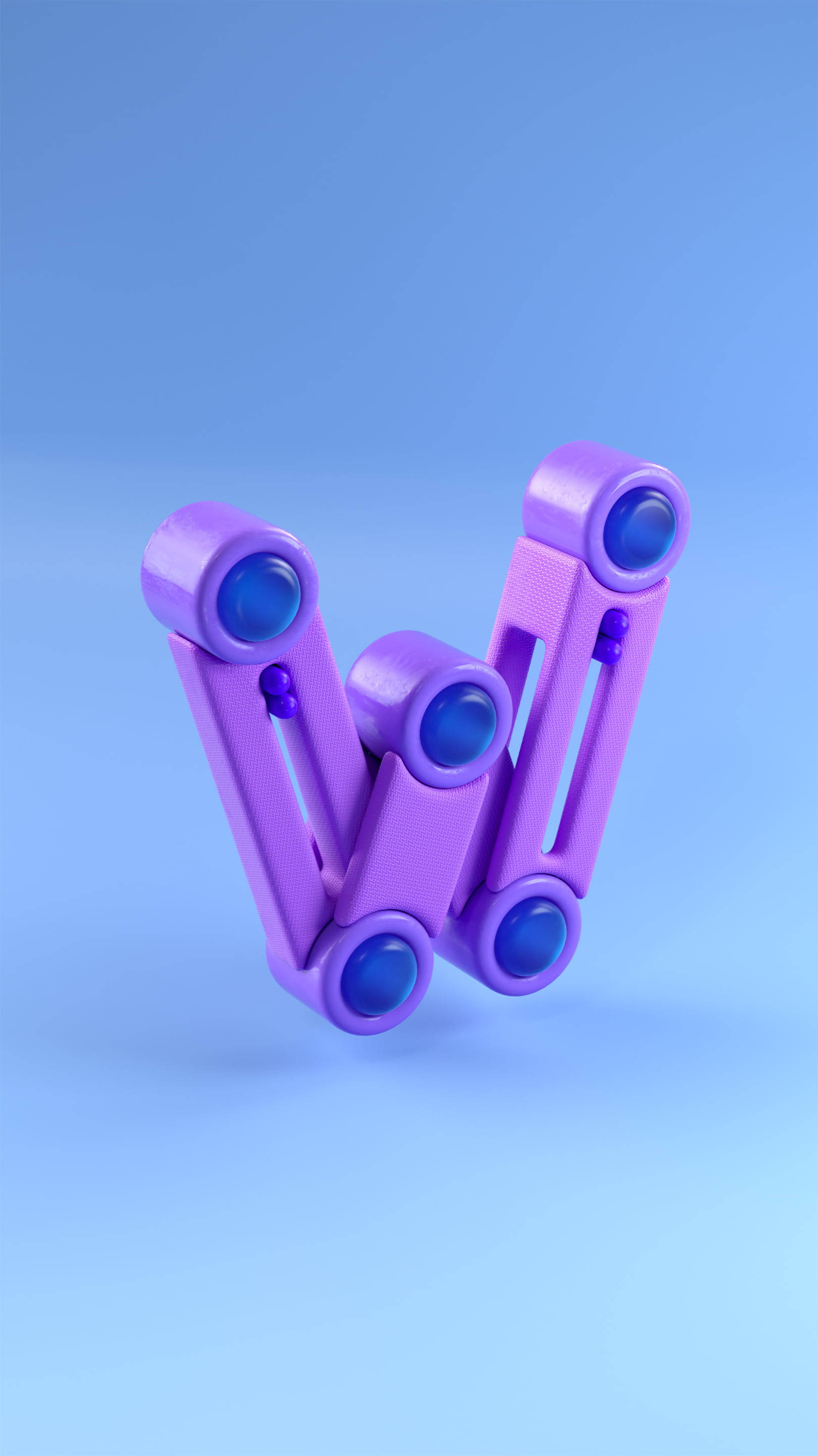 W 桌布 壁紙 — 一個充滿活力的紫色3D渲染字母w，帶有藍色圓形點綴，漂浮在柔和的漸變藍色背景上。